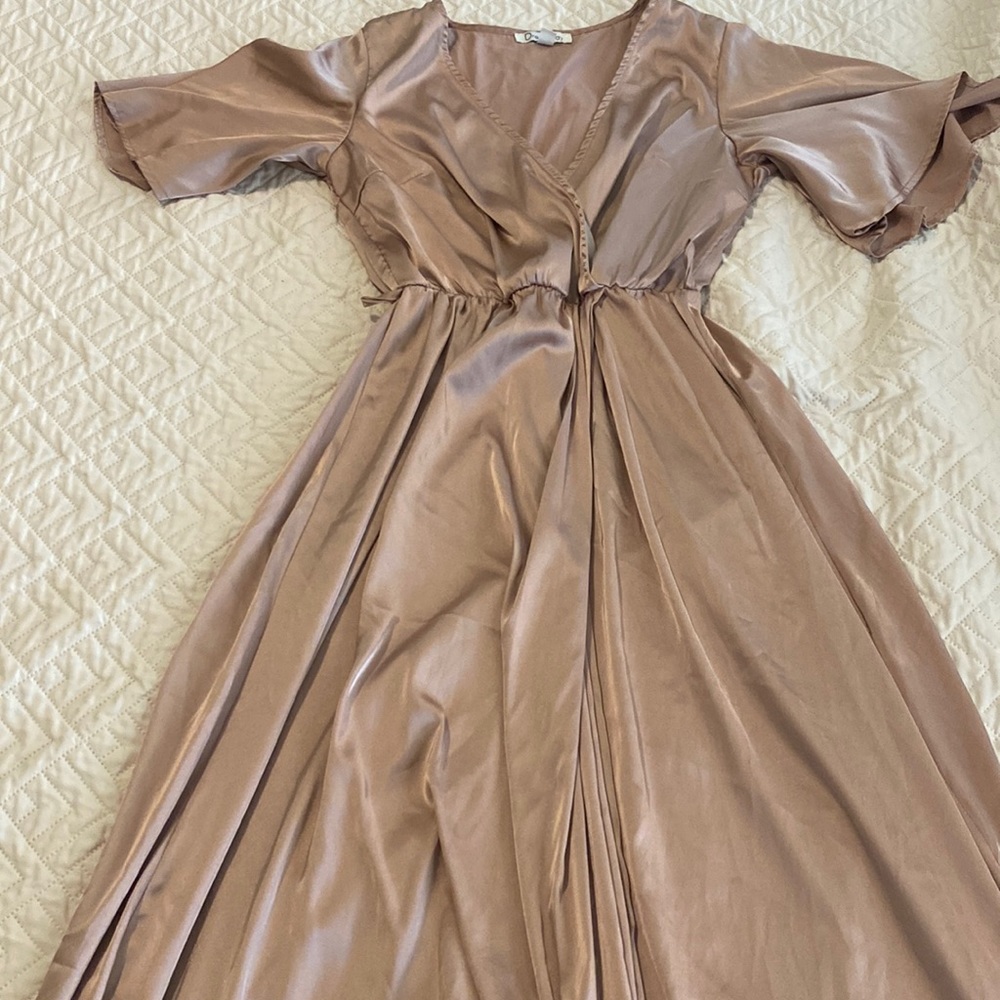 Satin tan bridal dress